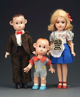 Set of 3: Rare 1930's Blondie Comic Strip Character Dolls.