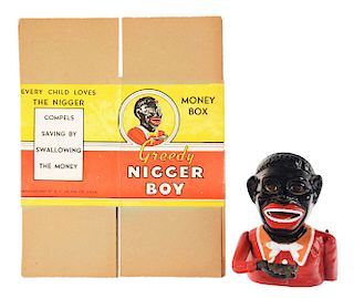 Cast Iron Greedy "N" Mechanical Bank with Box.