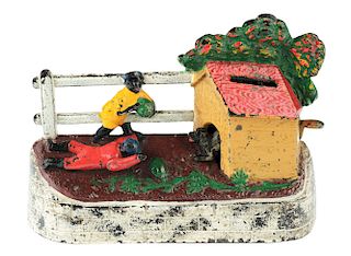 Kyser & Rex Boy Stealing Watermelon Cast Iron Mechanical Bank.
