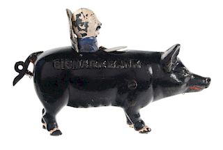 Cast Iron Bismark Pig Mechanical Bank. 