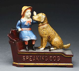 J. & E. Stevens Speaking Dog Cast Iron Mechanical Bank.