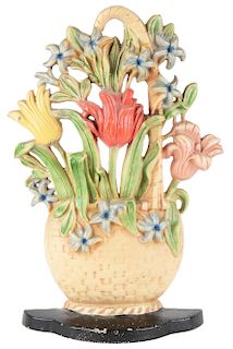 Cast Iron Tulips & Hyacinths in Wicker Basket Hubley Doorstop.