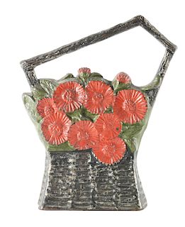 Cast Iron Poppies in Slant Handle Flower Basket Doorstop. 