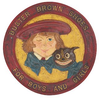 Cast Iron Buster Brown Shoes Advertising Sign. 
