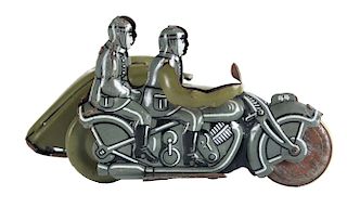 Rare Saalheimer Strauss  German Penny Toy Size Motorcycle with Sidecar.