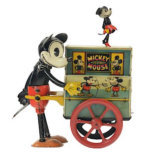 Scarce German Nifty Mickey Mouse Wind Up Organ Grinder Toy. 