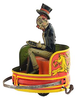 Scarce German Tin Litho Wind Up Jiggs in Bumper Car Toy.