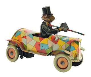 German Distler Tin Litho Wind Up Uncle Wiggily Crazy Car.