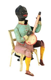 German Gunthermann Hand Painted Wind Up Banjo Player Toy. 