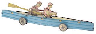 German Tin Litho Two Man Penny Toy Racing Boat. 