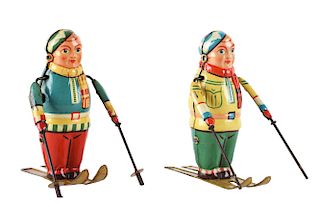 Lot of 2: Tin Litho Wind Up Skiers.