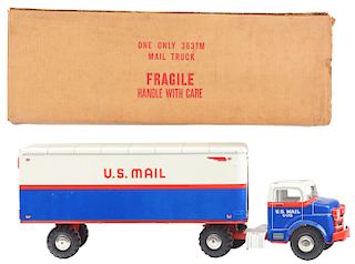Pressed Steel Marx Mail Truck Tractor Trailer In Box. 