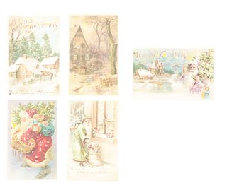 Lot of 5: Vintage Hold to the Light Christmas Post Card.