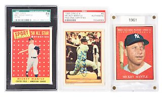 Lot Of 3: Mickey Mantle Baseball Cards In Cases. 