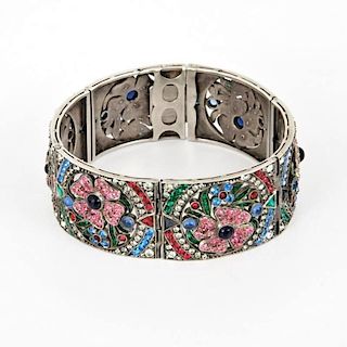 German Sterling Silver Paste Bracelet with Flowers