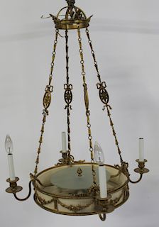 Antique Bronze Adams Style Chandelier with Fabric