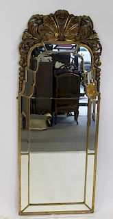 19 Century Tall Giltwood Mirror With Plume Crown.
