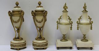 Pair of Bronze & Marble Urn-Form Candlesticks &