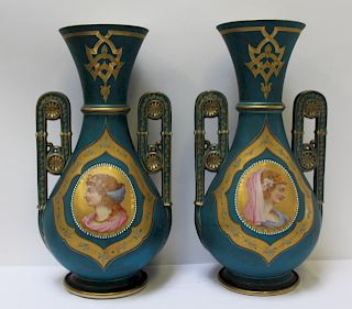 Pair of Paint and Enamel Decorated Porcelain Vases