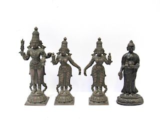 Bronze Medicine Buddha together with 3 Indian