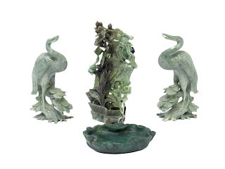 Jade Grouping of Figure with Two Cranes and