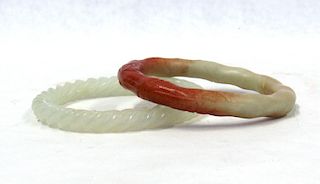 One Carved Rope Celadon Jade Bangle, together with
