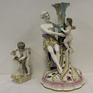 MEISSEN 1 Porcelain Figural Candlestick & A Putti.