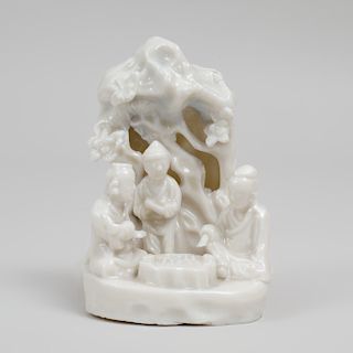 Chinese Dehua Porcelain Figure Group of Scholars in a Grotto
