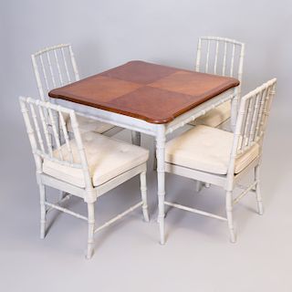 White Painted Faux Bamboo Table and Four Side Chairs en Suite, Kindel, Grand Rapids
