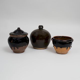 Three Chinese Black Glazed Pottery Vessels