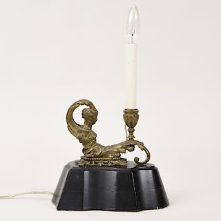 Art Deco Style Gilt-Metal-Mounted Figural Candlestick Lamp