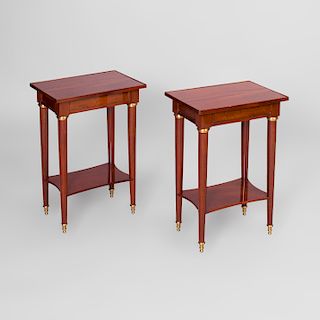 Pair of Directoire Style Gilt-Metal-Mounted Mahogany Side Tables