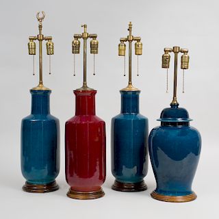Group of Four Glazed Porcelain Lamps