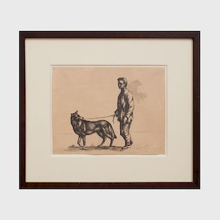 Leon Kelly (1901-1982): Auto Retrato con Perrot (Self Portrait with Dog)