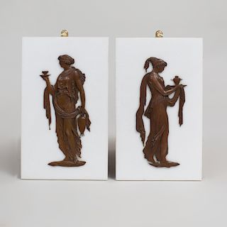 Pair of Neoclassical Style Marble and Bronze Plaques