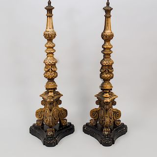 Pair of Baroque Style Carved Giltwood Floor Lamps