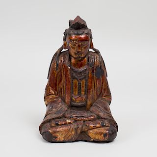 Chinese Lacquer and Parcel-Gilt Seated Figure of Buddha