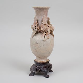 Chinese Carved Soapstone Vase and Stand