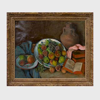 20th Century School: Still Life with Fruit and Books