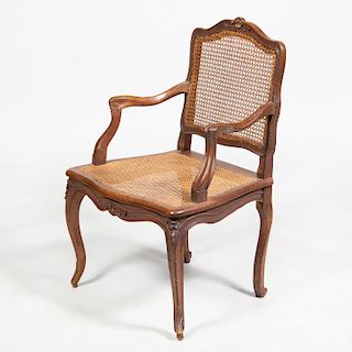 Louis XV Style Provincial Beechwood and Caned Fauteuil à la Reine