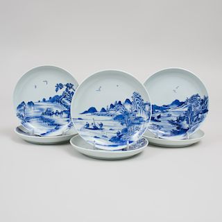 Set of Six Chinese Blue and White Porcelain Dishes