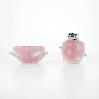 Murano Glass Ashtray & Lighter Attributed to S. Puccini