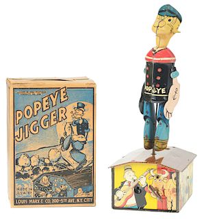 Marx Tin Litho Wind Up Popeye Jigger Toy with Box.