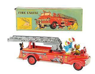 Linemar Tin Litho Walt Disney Friction Fire Truck Toy.