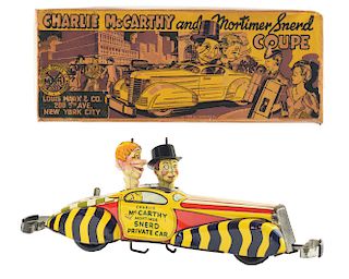 Marx Tin Litho Wind Up Charlie McCarthy and Mortimer Snerd Private Car With Box .