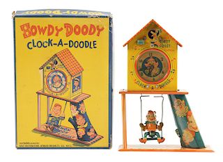 Bandai Tin Litho Wind Up Howdy Doody Clock-A-Doodle.