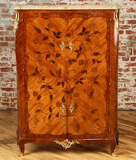 UNUSUAL FRENCH SATIN WOOD MARBLE TOP CABINET 1940