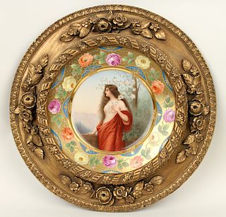 SIGNED 19TH C. HAND PAINTED KPM FRAMED CHARGER