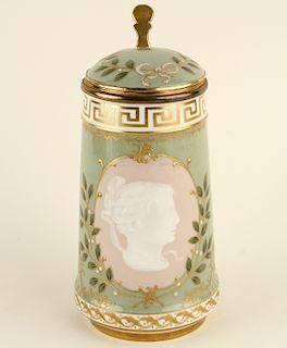 CONTINENTAL PORCELAIN TANKARD MARKED C.1900