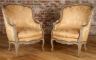 PAIR LATE 19TH C. PAINTED LOUIS XV STYLE BERGERES